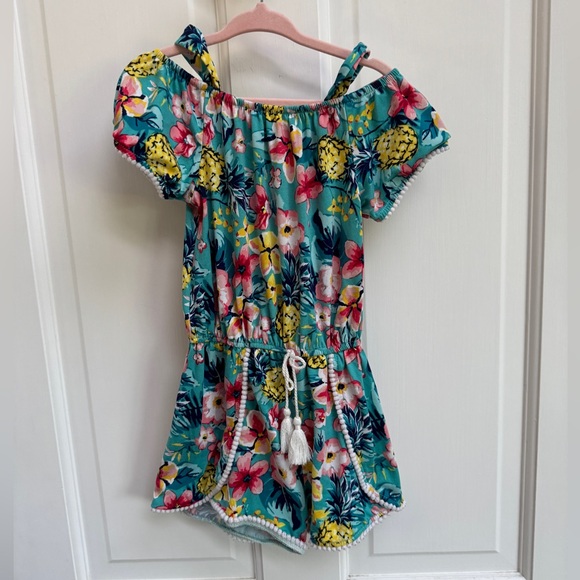 Real Love Toddler Girl Size 4 Floral Tropical Romper - Blue and Yellow - Picture 1 of 9